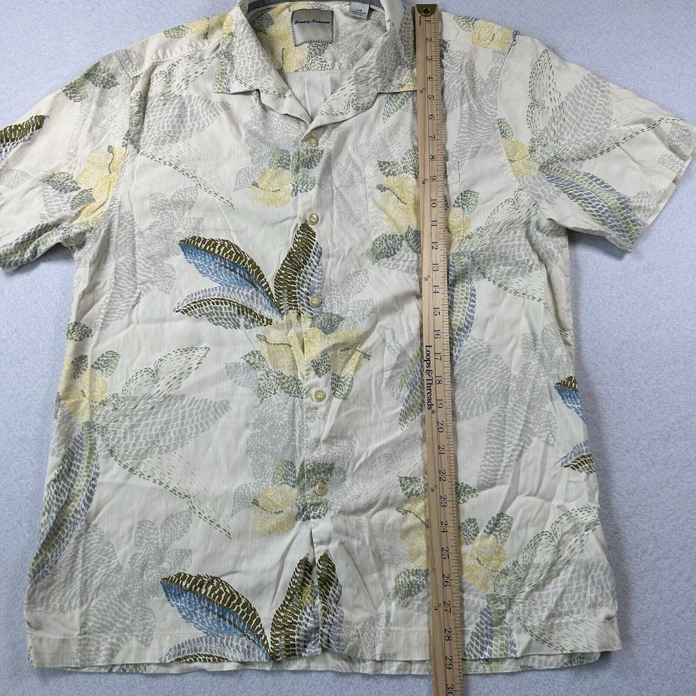 Tommy Bahama Shirt Mens Large Yellow Hawaiian Floral 100% Silk Tropical Summer - Picture 7 of 8